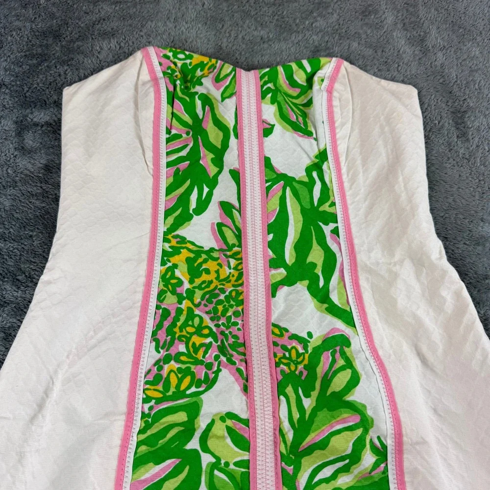 Lilly Pulitzer Angela Dress Seeing Pink Elephants White Pique Strapless Size 2 - Picture 5 of 13